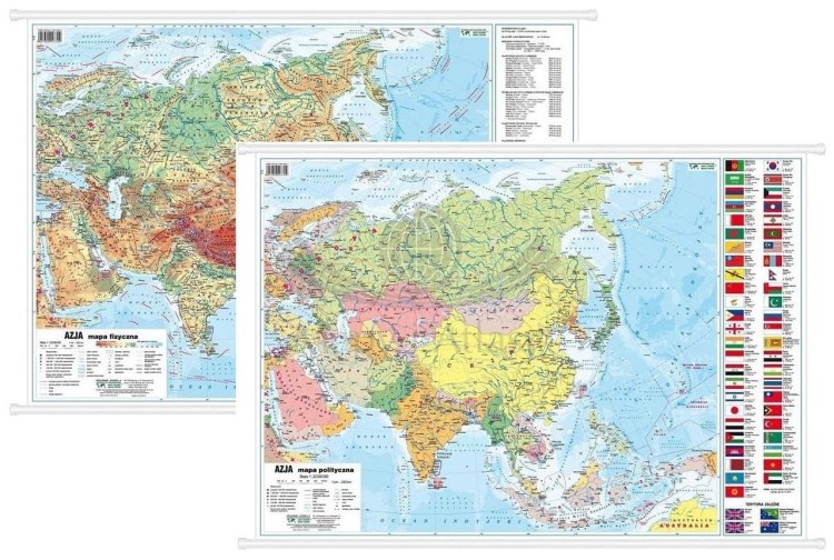 Azja. Dwustronna mapa ścienna MIDI. Fizyczna/polityczna
