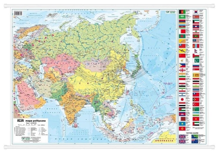 Azja. Dwustronna mapa ścienna MIDI. Fizyczna/polityczna. Strona polityczna