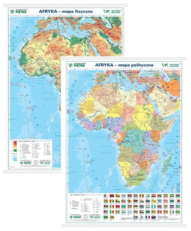 Afryka. Dwustronna mapa ścienna MIDI. Fizyczna/polityczna