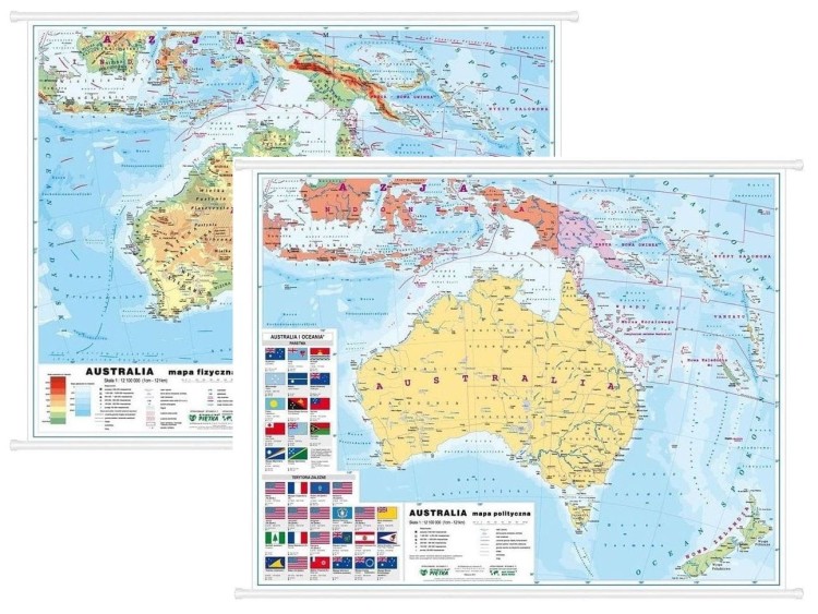 Australia. Dwustronna mapa ścienna MIDI. Fizyczna/polityczna
