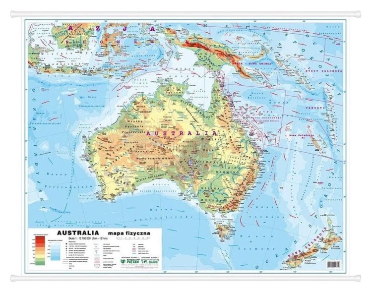 Australia. Dwustronna mapa ścienna MIDI. Fizyczna/polityczna. Strona fizyczna