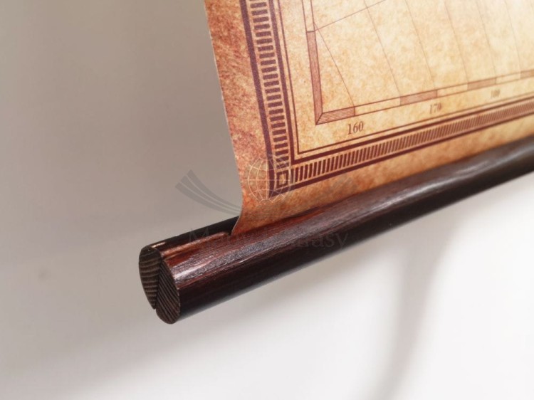 Świat 1:28 000 000. Mapa ścienna polityczna, stylizowana. Drewniane półwałki. Oprawa