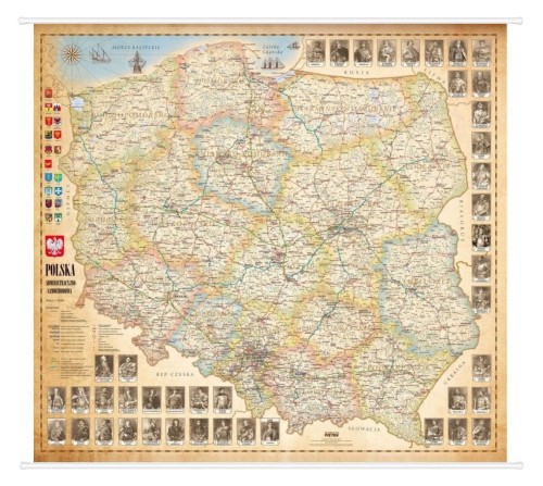 Polska 1:750 000. Mapa ścienna stylizowana. Rurki plastikowe