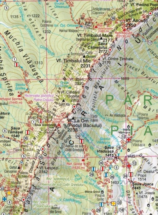 Piatra Craiului 1:40 000. Mapa turystyczna MN02 wydawnictwa Schubert & Franzke. Fragment 1