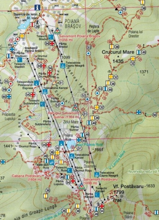 Postavaru, Piatra Mare i Baiului 1:45 000 / 1:50 000. Mapa turystyczna MN05 wydawnictwa Schubert & Franzke. Fragment 2