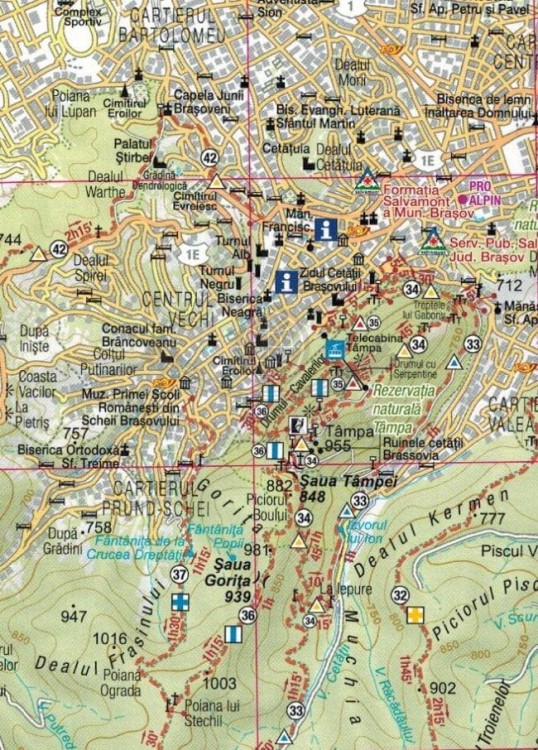 Postavaru, Piatra Mare i Baiului 1:45 000 / 1:50 000. Mapa turystyczna MN05 wydawnictwa Schubert & Franzke. Fragment 3