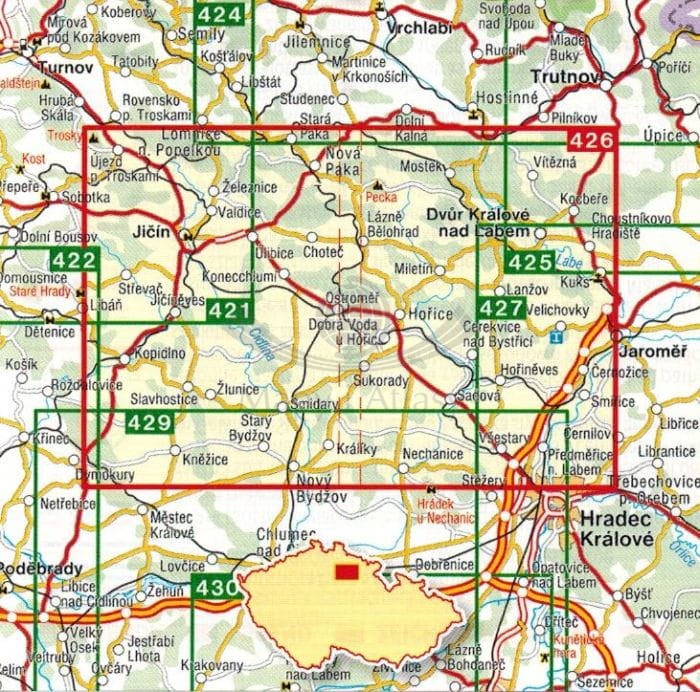Podkarkonosze / Podkrkonosi. Mapa turystyczna 426 wydawnictwa Shocart. Zasięg
