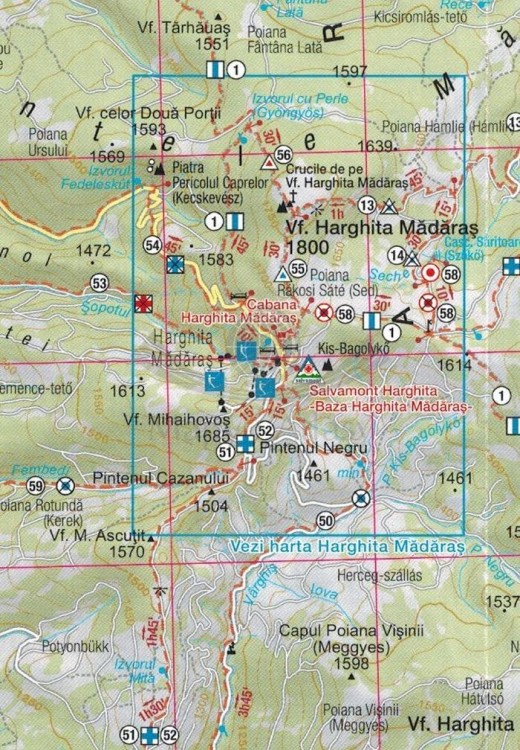 Harghitei / Góry Harghita 1:65 000. Mapa turystyczna MN21 wydawnictwa Schubert & Franzke. Fragment 1