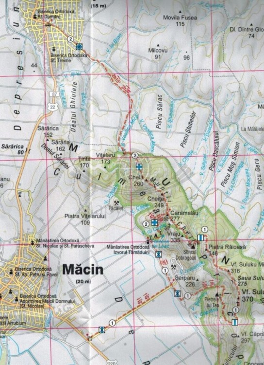 Macinului / Góry Macin 1:55 000. Mapa turystyczna MN24 wydawnictwa Schubert & Franzke. Fragment 1