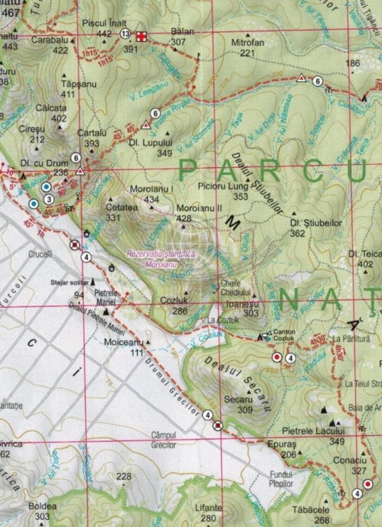 Macinului / Góry Macin 1:55 000. Mapa turystyczna MN24 wydawnictwa Schubert & Franzke. Fragment 2
