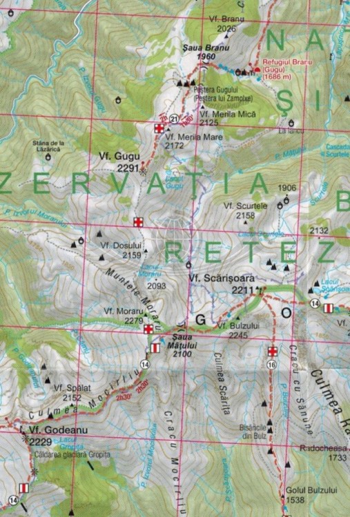 Góry Godeanu, Tarcu i Muntele Mic 1:65 000. Mapa turystyczna MN25 wydawnictwa Schubert & Franzke. Fragment 2