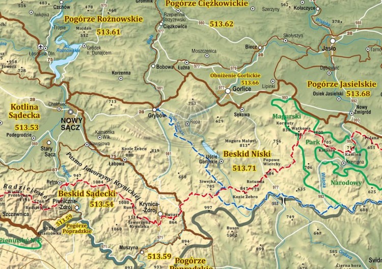 Polskie Karpaty 1:260 000. Mapa ścienna. Fragment 1