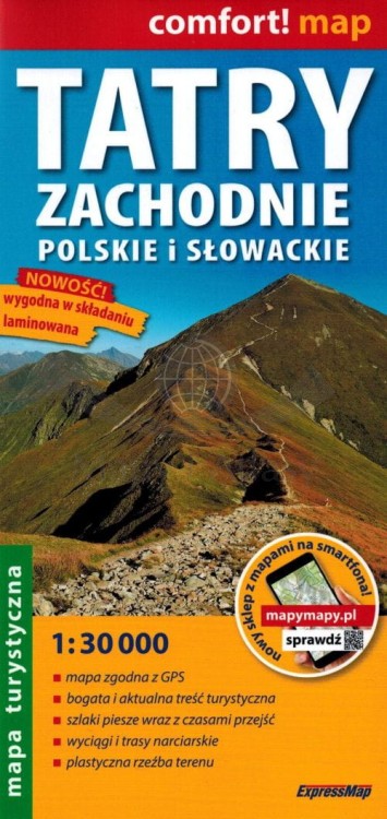 Tatry Zachodnie Polskie i Słowackie 1:30 000. Laminowana mapa turystyczna wydawnictwa ExpressMap. Okładka