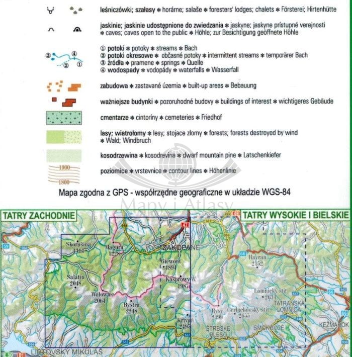 Tatry Zachodnie Polskie i Słowackie 1:30 000. Laminowana mapa turystyczna wydawnictwa ExpressMap. Legenda 3