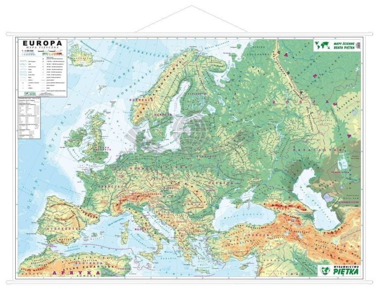 Europa 1:3 300 000. Dwustronna mapa ścienna. Strona ogólnogeograficzna (fizyczna)