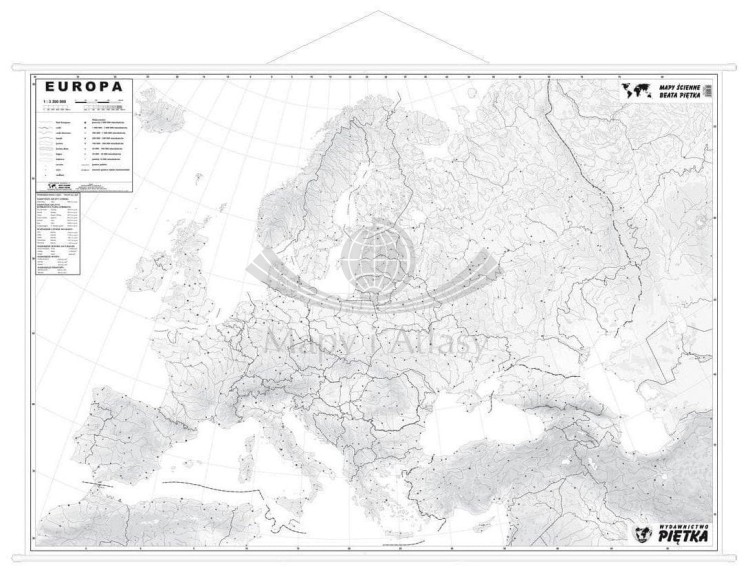 Europa 1:3 300 000. Dwustronna mapa ścienna. Strona konturowa (do ćwiczeń)