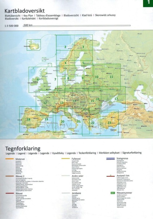 Norwegia 1:250 000 / 1:400 000. Atlas turystyczno-samochodowy wydawnictwa Freytag & Berndt. Europa - skorowidz arkuszy