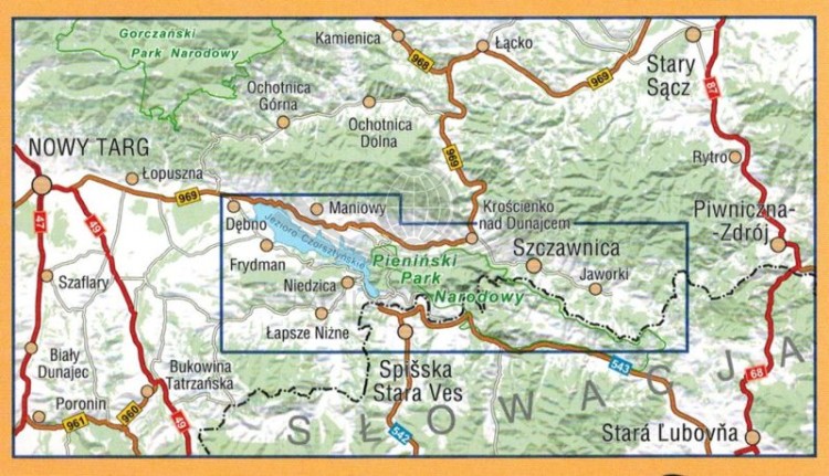 Pieniny 1:25 000. Mapa turystyczna wydawnictwa Compass. Zasięg