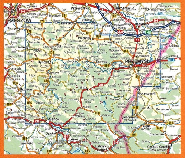 Pogórze Przemyskie i Dynowskie 1:50 000. Mapa turystyczna wydawnictwa Compass. Zasieg