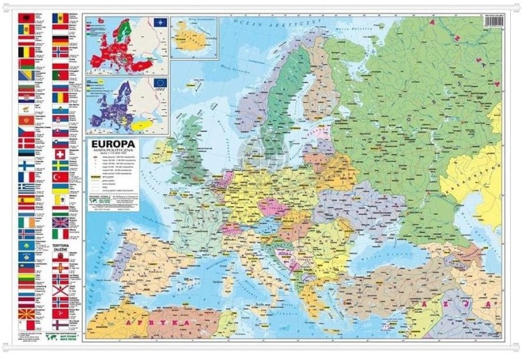 Europa. Dwustronna mapa ścienna MIDI. Fizyczna/polityczna. Strona polityczna