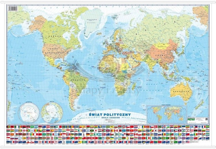 Świat. Dwustronna mapa ścienna MIDI. Fizyczna/polityczna. Strona polityczna