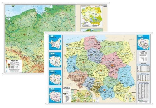 Polska. Dwustronna mapa ścienna MIDI. Fizyczna/administracyjna