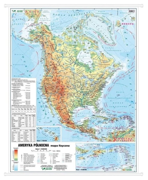 Ameryka Północna. Dwustronna mapa ścienna MIDI. Fizyczna/polityczna. Strona fizyczna