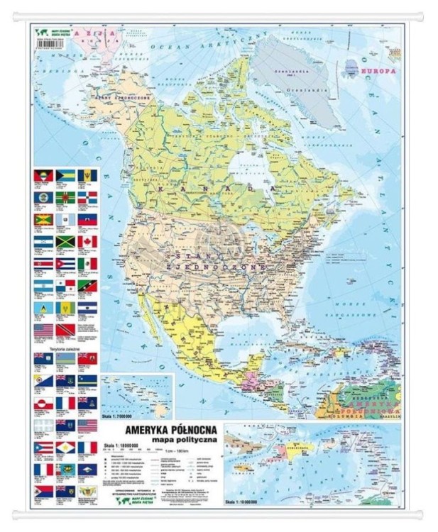 Ameryka Północna. Dwustronna mapa ścienna MIDI. Fizyczna/polityczna. Strona polityczna