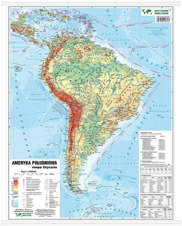 Ameryka Południowa. Dwustronna mapa ścienna MIDI. Fizyczna/polityczna. Strona fizyczna