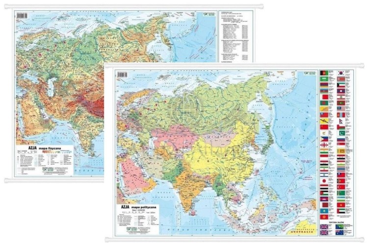 Azja. Dwustronna mapa ścienna MIDI. Fizyczna/polityczna