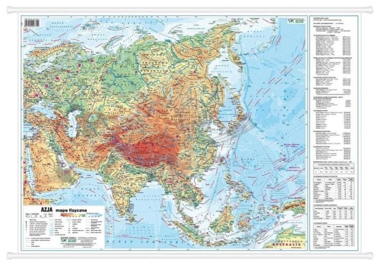 Azja. Dwustronna mapa ścienna MIDI. Fizyczna/polityczna. Strona fizyczna