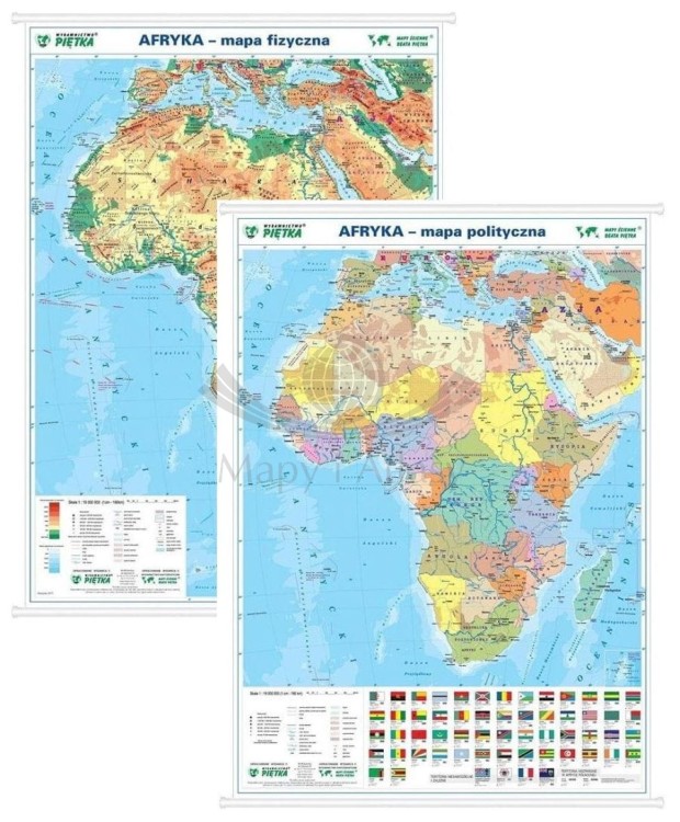 Afryka. Dwustronna mapa ścienna MIDI. Fizyczna/polityczna