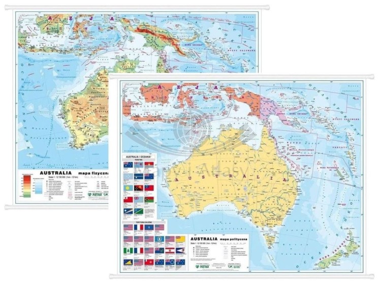Australia. Dwustronna mapa ścienna MIDI. Fizyczna/polityczna