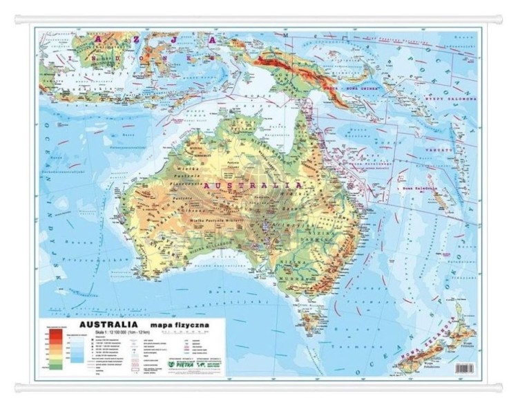 Australia. Dwustronna mapa ścienna MIDI. Fizyczna/polityczna. Strona fizyczna