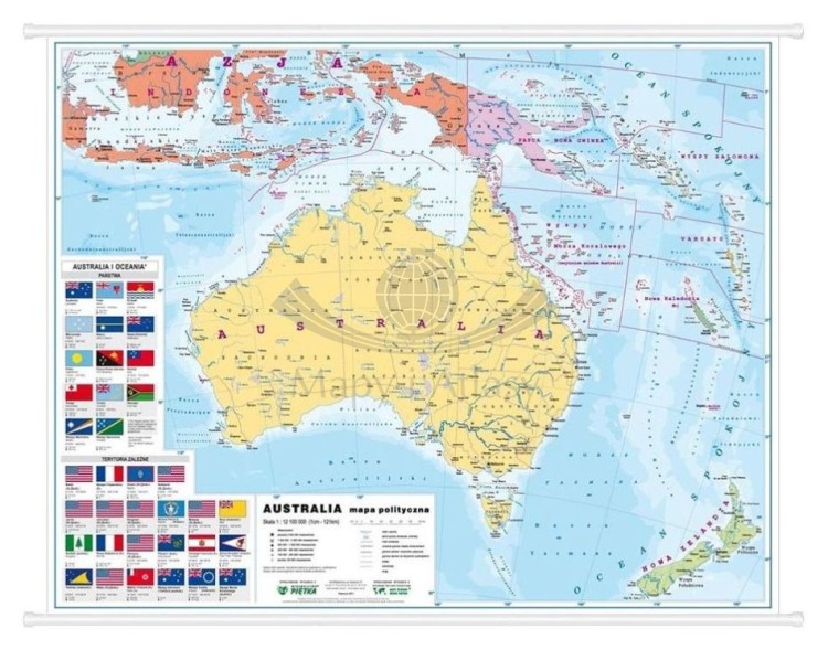 Australia. Dwustronna mapa ścienna MIDI. Fizyczna/polityczna. Strona polityczna