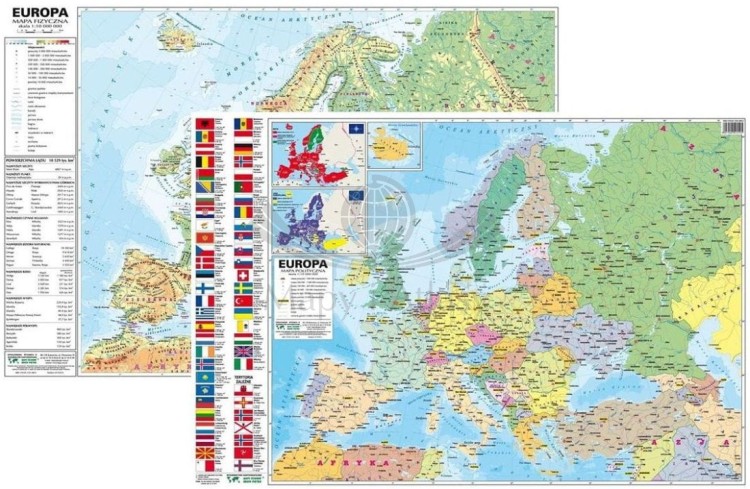 Europa. Dwustronna mapa podręczna. Fizyczna/polityczna