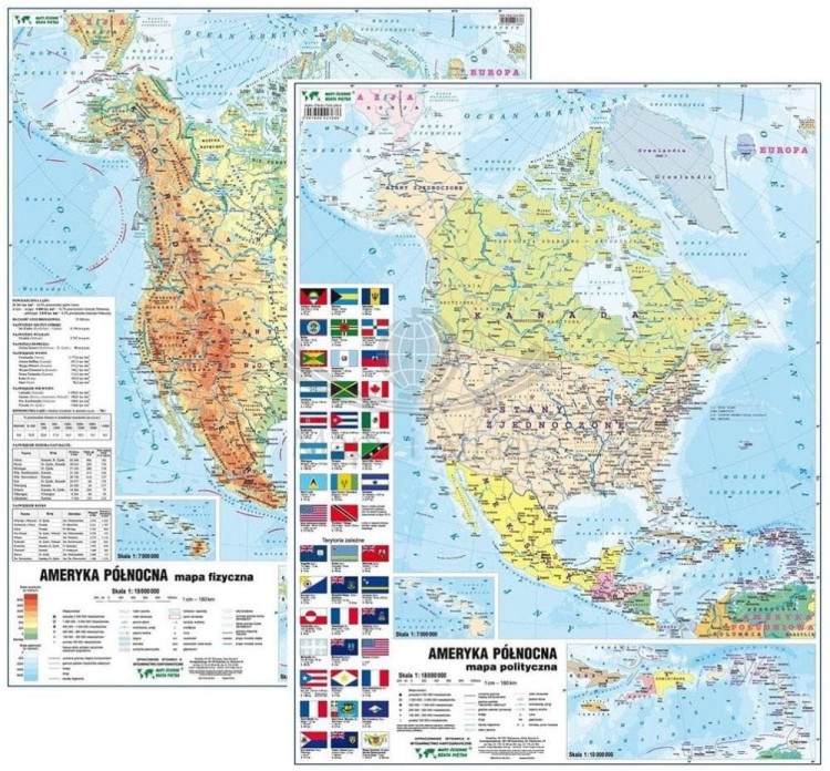 Ameryka Północna. Dwustronna mapa podręczna. Fizyczna/polityczna