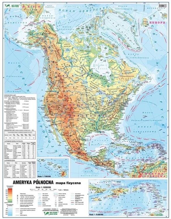 Ameryka Północna. Dwustronna mapa podręczna. Fizyczna/polityczna. Strona fizyczna