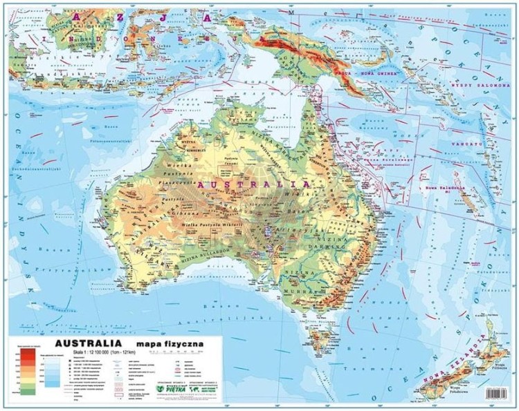 Australia. Dwustronna mapa podręczna planszowa. Fizyczna/polityczna. Strona fizyczna