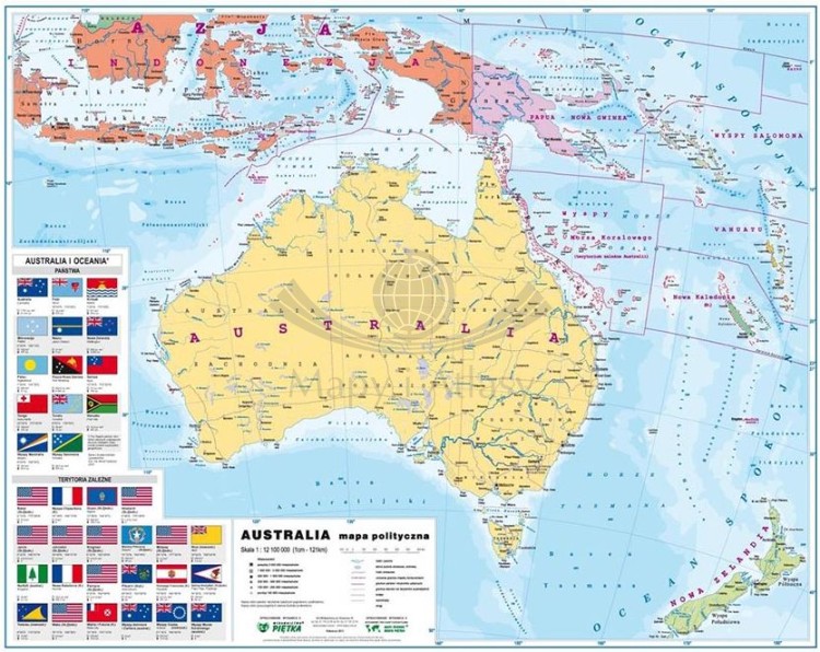 Australia. Dwustronna mapa podręczna planszowa. Fizyczna/polityczna. Strona polityczna