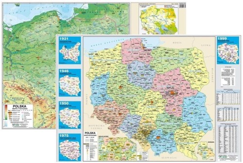 Polska. Dwustronna mapa podręczna. Fizyczna/administracyjna