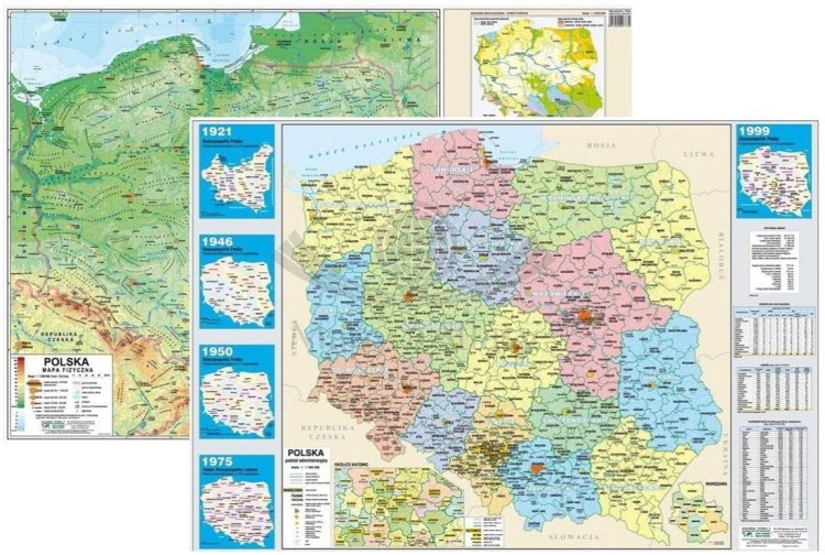 Polska. Dwustronna mapa podręczna. Fizyczna/administracyjna