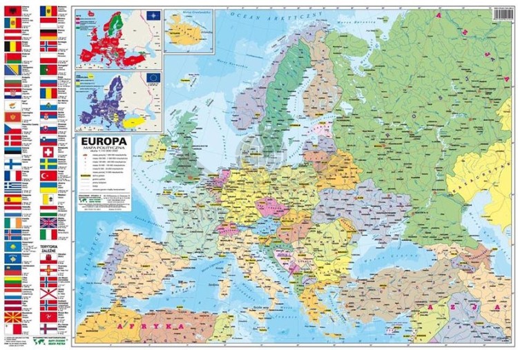 Europa. Dwustronna mapa podręczna. Fizyczna/polityczna. Strona polityczna