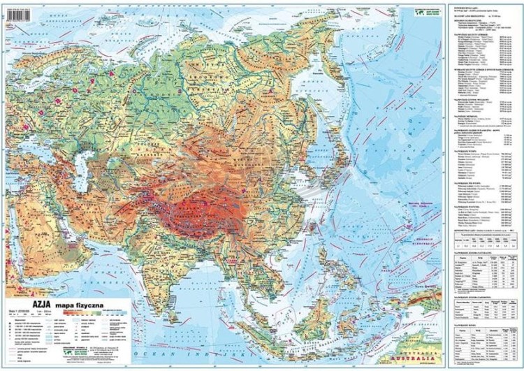 Azja. Dwustronna mapa podręczna. Fizyczna/polityczna. Strona fizyczna