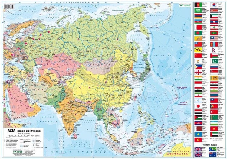 Azja. Dwustronna mapa podręczna. Fizyczna/polityczna. Strona polityczna
