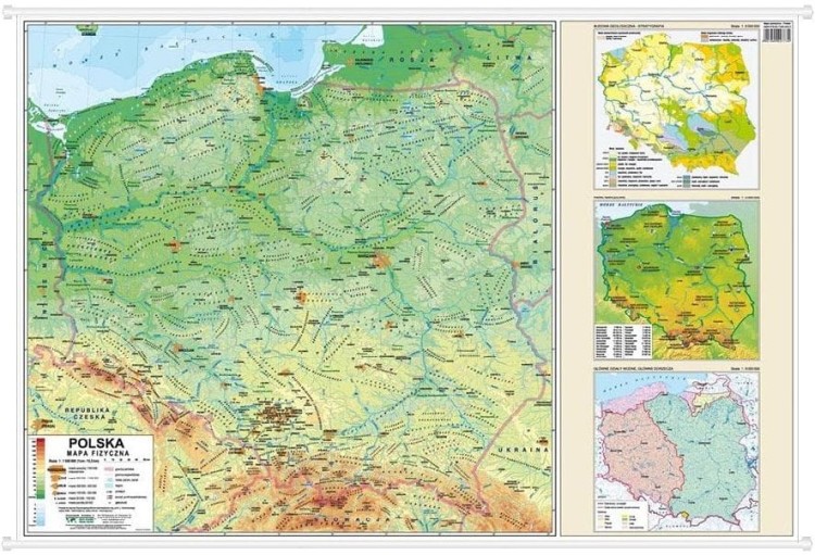 Polska. Dwustronna mapa ścienna MIDI. Fizyczna/administracyjna. Strona fizyczna