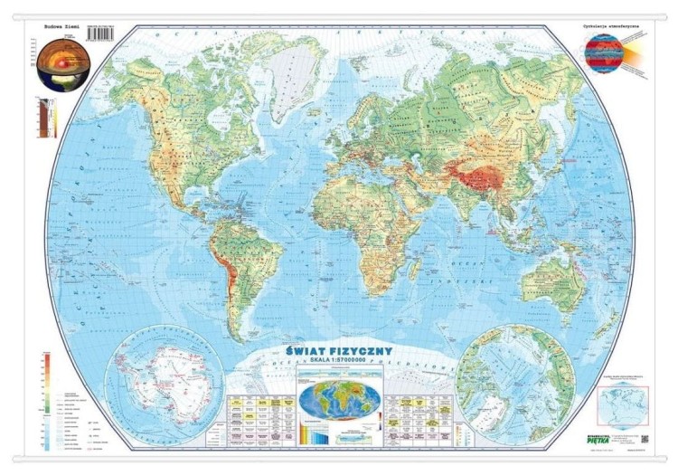 Świat. Dwustronna mapa ścienna MIDI. Fizyczna/polityczna. Strona fizyczna