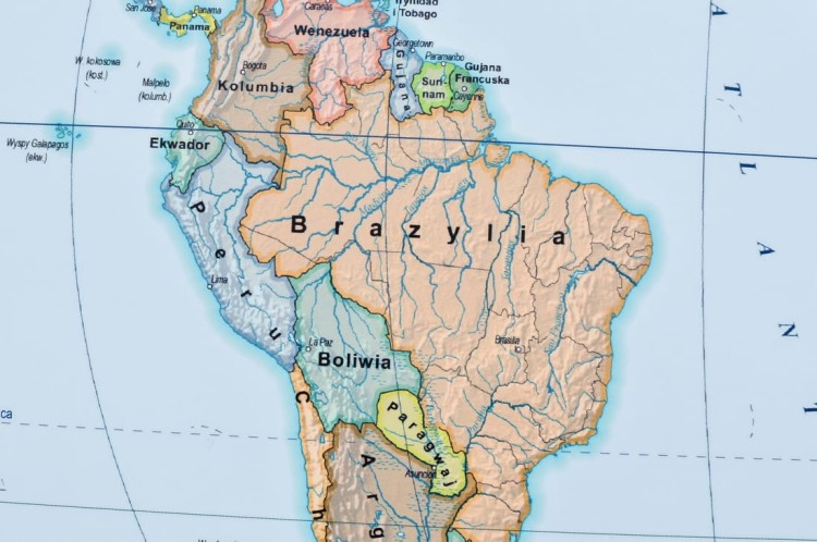 Świat. Mapa polityczna i fizyczna. Dwustronna mapa ścienna. Strona polityczna - fragment