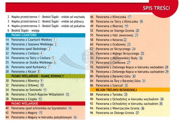 Panoramy widokowe Beskidu Śląskiego. Przewodnik dla łowców krajobrazów wydawnictwa WiT. Spis treści