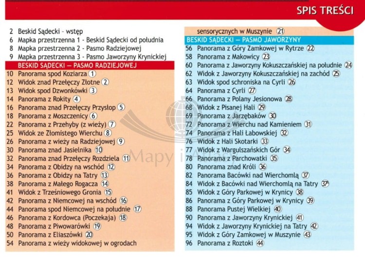 Panoramy widokowe Beskidu Sądeckiego. Przewodnik dla łowców krajobrazów wydawnictwa WiT. Spis treści